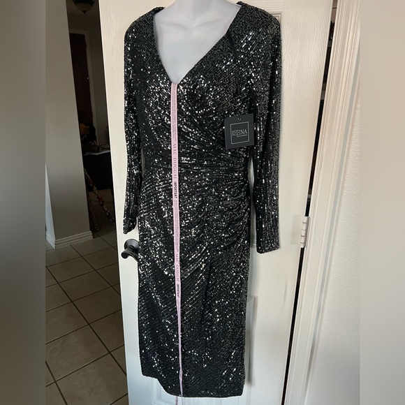 Mac Duggal Black Sequin Long Sleeve Dress 26940 NWT - Picture 5 of 10